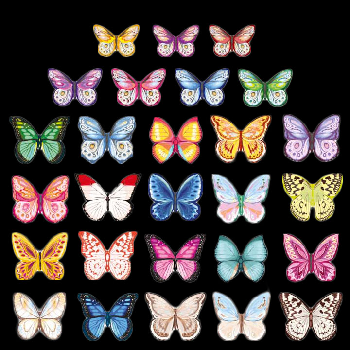 Ваф. бабочки цветные двухсторон. 180шт, МИКС